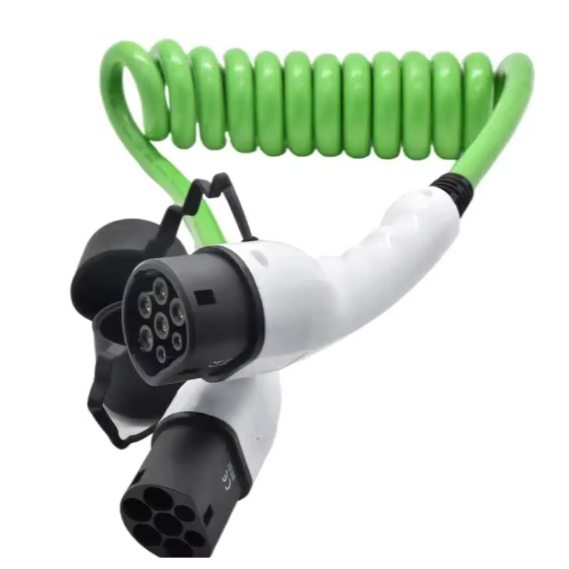 Ev Charging Cable - IEC 62196 32A 단상 나선형 녹색