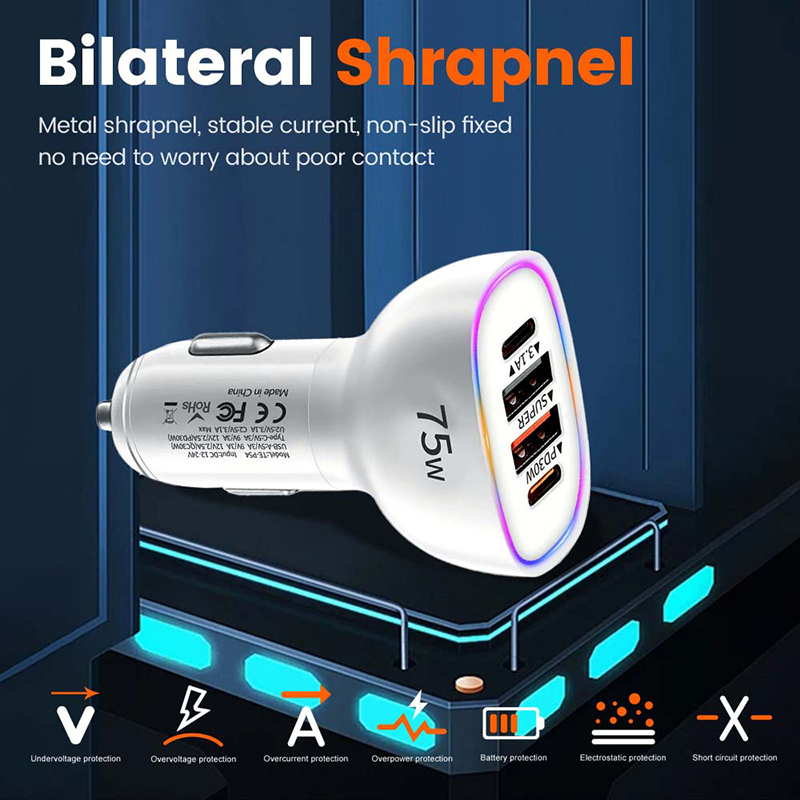 75W 멀티 포트 차량용 충전기 어댑터 (RGB 무드등 - Fast Ev Charger 리뷰 및 가격